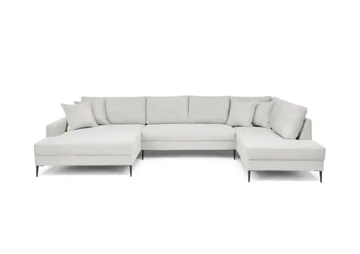 Wohnlandschaft - Longchair links, 2-Sitzer, Ecke rechts, Stoff, Hellgrau