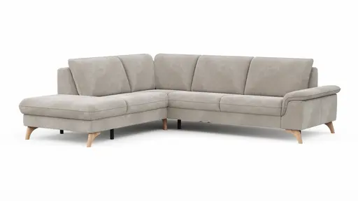 Ecksofa Tulsa KS - 1,5-Sitzer mit Anstellhocker links, Spitzecke und 2,5-Sitzer rechts, Stoff, Graubeige