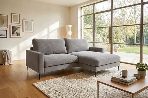 Ecksofa - 1,5-Sitzer mit Longchair rechts, Cord, Ash