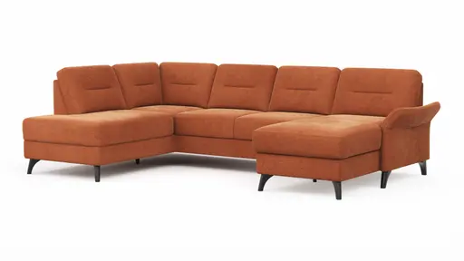 Wohnlandschaft Almyra - Ottomane links, 2,5-Sitzer, Longchair rechts, Stoff, Kupfer