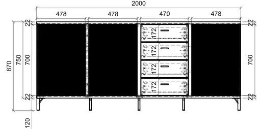 Sideboard - B ca. 200 cm, Schwarz