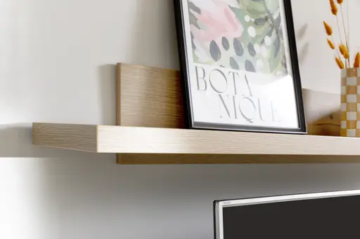 Wohnwand - mit Beleuchtung und Fernbedienung, Salbeigrün, Eiche Evoke Nachbildung