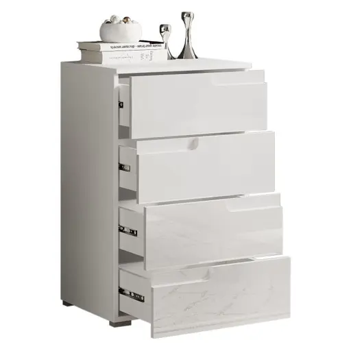 Kommode - B ca. 50 cm, Weiß, Weiß Hochglanz