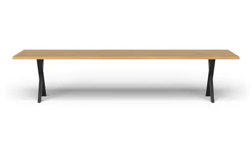 Esstisch 3100 - LB ca. 350x100 cm, Asteiche massiv, Waldkante, Kreuzfuß, Schwarz