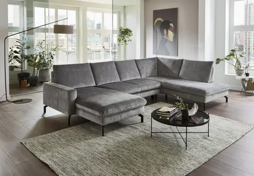 Wohnlandschaft - Longchair links, 2,5-Sitzer, Ecke rechts, Velour, Silbergrau