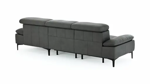 Ecksofa Felipa - 2,5-Sitzer mit Longchair rechts inkl. Armlehne verstellbar und Rückenlehne/Sitztiefe verstellbar (motorisch), Leder, Grau