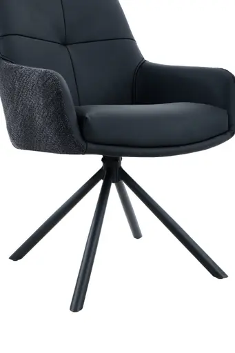 Armlehnstuhl - drehbar, Leder & Stoff, Schwarz