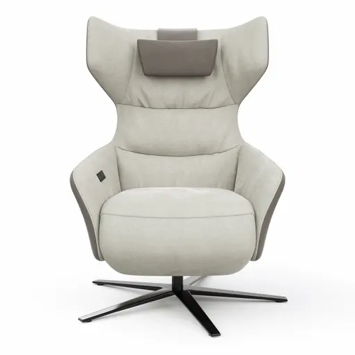 Drehsessel Houston Relax - Größe M, inkl. Relaxfunktion (motorisch), Aufstehhilfe und Kopfstütze, Stoff, außen Taupe/innen Natur