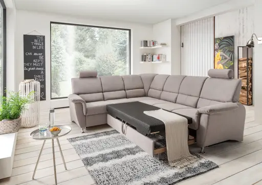 Ecksofa - Schlaffunktion mit Bettkasten, 2-Sitzer, Ecke rechts, Dunkelgrau, Microfaser