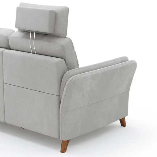 Ecksofa Vayra - 2,5-Sitzer mit Longchair rechts, inkl. Relaxfunktion (motorisch) und Kopfstütze verstellbar (manuell), Stoff, Offwhite