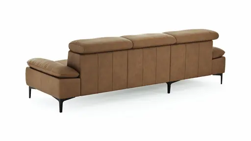 Ecksofa Felipa - Longchair links mit 2,5-Sitzer inkl. Kopfteil verstellbar, Leder, Cognac