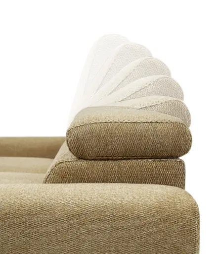 Ecksofa - Longchair links mit 2-Sitzer, Sitzvorzug motorisch, Kopfteil verstellbar, Stoff, Senfgelb