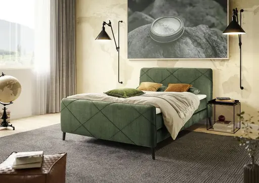 Boxspringbett JESSI- Liegefläche ca. 140x200 cm, Stoff, Dunkelgrün