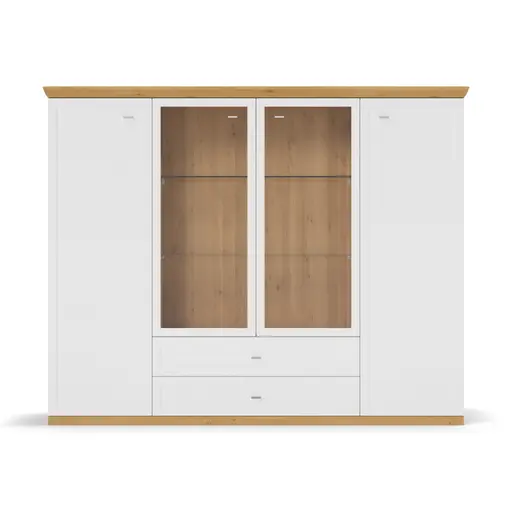 Highboard Monda - Lack weiss, Eiche furniert