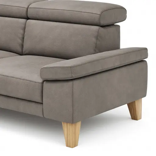 Ecksofa Hudson - Longchair links mit 2,5-Sitzer, inkl. Kopfteil verstellbar, Stoff, Steingrau