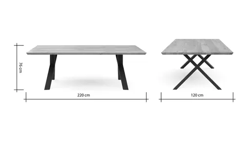 Esstisch Flore - LB ca. 220x120 cm, Wildeiche massiv, natur geölt