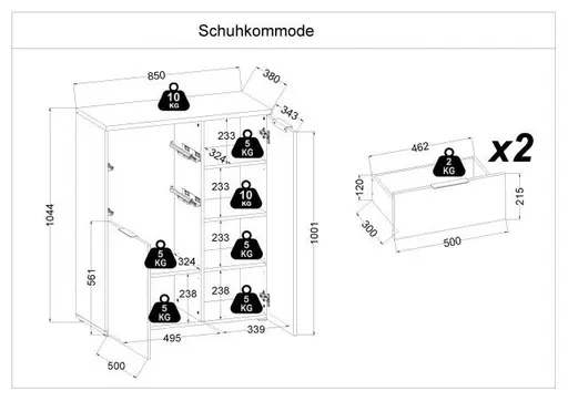 Schuhkommode - B ca. 85 cm, Artisan Eiche Nachbildung, Weiß