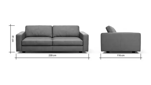 Sofa Aprino 2 - 3,5-Sitzer L, Dickleder, Schwarz, Armlehne Block schmal