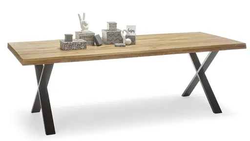 Esstisch - LB ca. 240x100 cm, Eiche; Massiv, Geölt, Baumkante, Schwarz