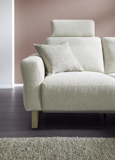 Ecksofa Leona - 2,5-Sitzer mit Ecke rechts inkl. Relaxfunktion motorisch, Stoff, Creme 