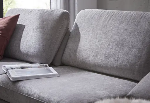 Ecksofa Estrela - 2,5-Sitzer mit Longchair rechts inkl. Rücken-/Armlehne/Sitztiefe verstellbar und Relaxfunktion (motorisch), Stoff, Grau