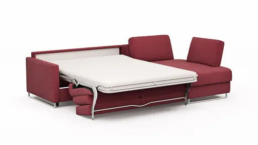 Ecksofa Nuoro - 2-Sitzer mit Longchair rechts inkl. Schlaffunktion und Bettkasten, Stoff, Rubin