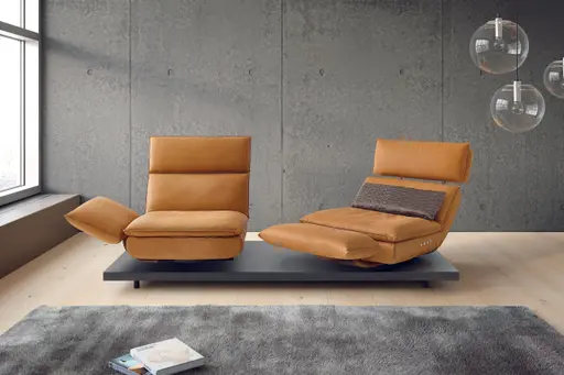 Sofa - 2-Sitzer, Relaxfunktion motorisch, Leder, Curry