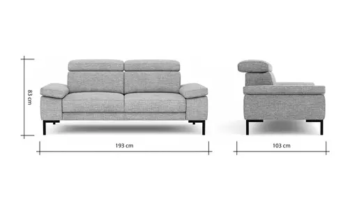 Sofa Hudson - 2,5-Sitzer inkl. Kopfteil verstellbar, Stoff, Hellgrau