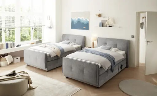 Boxspringbett- Liegefläche ca. 120x200 cm, Stoff, Mittelgrau