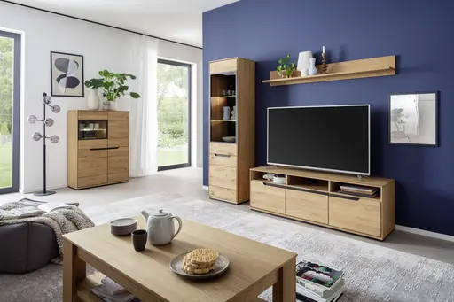 TV-Lowboard - B ca. 153 cm, Eiche Furnier geölt, Wildeiche massiv geölt