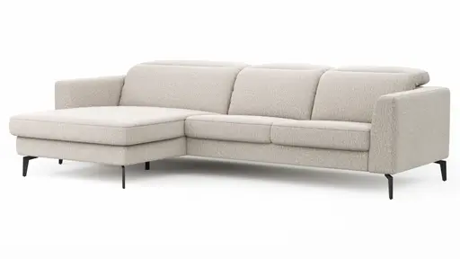Ecksofa Rafaela 2.0 - Longchair mit 2,5-Sitzer rechts inkl. Kopfteilverstellung, Stoff, Champagner