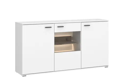 Sideboard - mit Beleuchtung, B ca. 160 cm, Alpinweiß, Viking Eiche Nachbildung