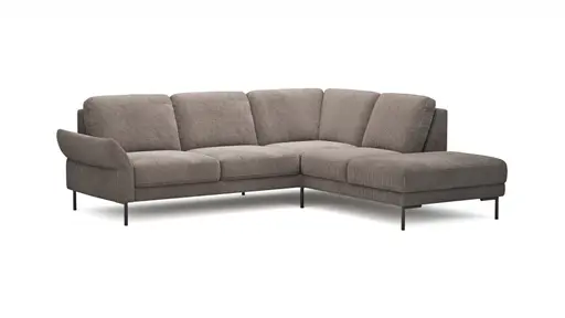 Ecksofa Rockport A - 2,5-Sitzer mit Ecke rechts, inkl. Sitzauszug (motorisch) und Armlehne klappbar, Stoff, Braun
