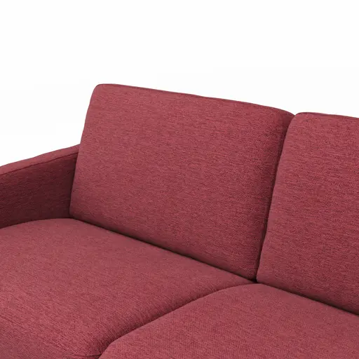 Ecksofa Nuoro - 2-Sitzer mit Longchair rechts inkl. Schlaffunktion und Bettkasten, Stoff, Rubin