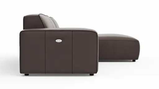 Ecksofa Denver - 2,5-Sitzer mit Longchair rechts, groß, inkl. Sitzvorzug (motorisch), Leder, Mocca