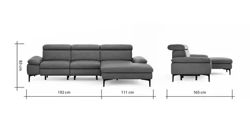 Ecksofa Felipa - 2,5-Sitzer mit Longchair rechts inkl. Armlehne verstellbar und Rückenlehne/Sitztiefe verstellbar (motorisch), Leder, Cognac