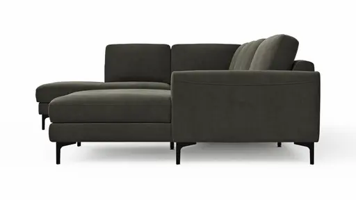 Wohnlandschaft Oviedo - Ecke links mit 2-Sitzer und Longchair rechts, Stoff, Braungrün