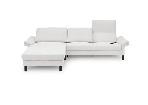 Ecksofa CALM PREMIUM 2.0 - Longchair links mit 3-Sitzer, Relaxfunktion motorisch, Armlehne verstellbar, Stoff, Hellgrau