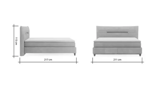 Boxspringbett Alpin - Liegefläche ca. 180x200 cm, Stoff, Graubeige