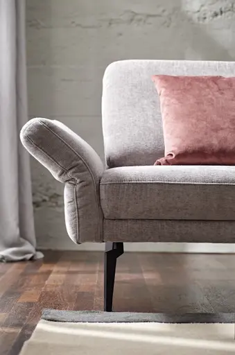 Ecksofa Estrela - 2,5-Sitzer mit Longchair rechts inkl. Rücken-/Armlehne/Sitztiefe verstellbar und Relaxfunktion (motorisch), Stoff, Grau