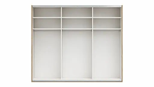 Schwebetürenschrank Viana - B ca. 271 cm, Lack, Weiß, Riffholz, Balkeneiche