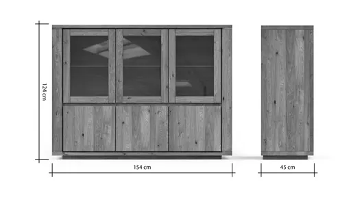 Highboard Bakersfield - sichtbare Rückwand geschroppt, Asteiche massiv, barrique