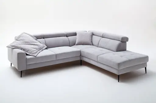 Ecksofa - 2-Sitzer mit Ecke rechts, Kopfteil verstellbar, Stoff, Silbergrau