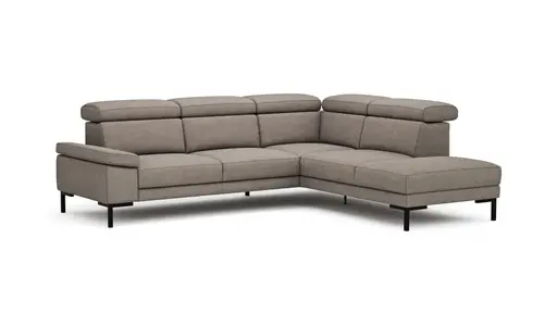 Ecksofa Hudson - 2,5-Sitzer mit Ecke rechts, inkl. Kopfteil verstellbar, Stoff, Khaki