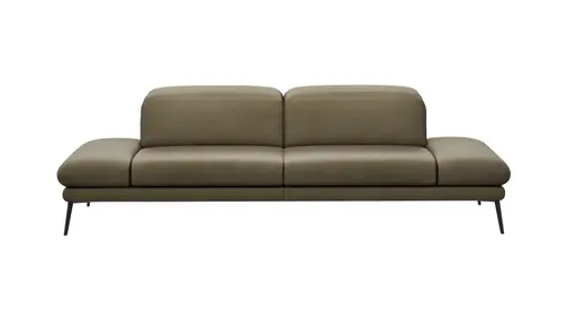 Sofa Elena - 2,5-Sitzer, Kopfteil/Armlehne verstellbar, Leder, Olive
