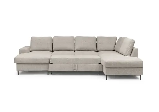 Wohnlandschaft - Longchair links mit 2-Sitzer und Ecke rechts, Stoff, Steingrau
