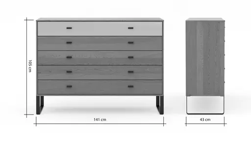 Kommode Lenoso - Eiche massiv, Glas Champagner