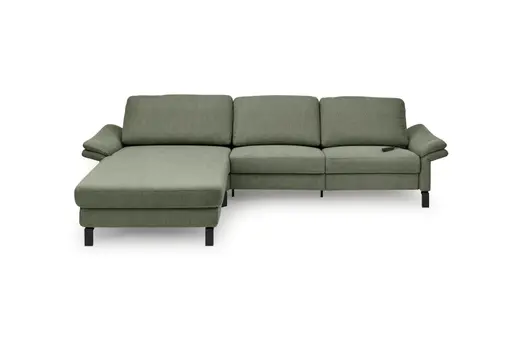 Ecksofa CALM PREMIUM 2.0 - Longchair links mit 3-Sitzer, Relaxfunktion motorisch, Armlehne verstellbar, Stoff, Dunkelgrün