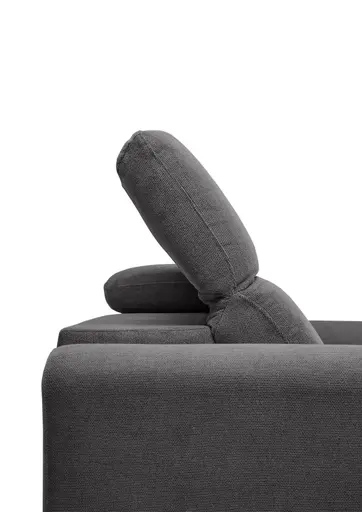 Ecksofa MINAO - 1,5-Sitzer mit Longchair rechts, Sitztiefe verstellbar motorisch, Kopfteil verstellbar, Stoff, Graphite