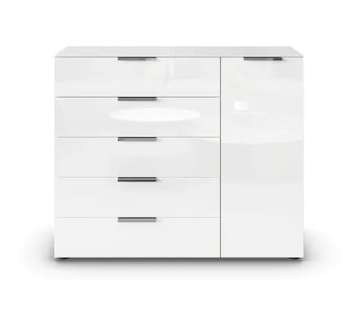 Kommode RIPP- Eiche Dekor, Glas, Weiß